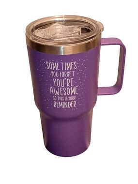 Purple Stainless Steel Tumbler with Handle  With Positive Quote
